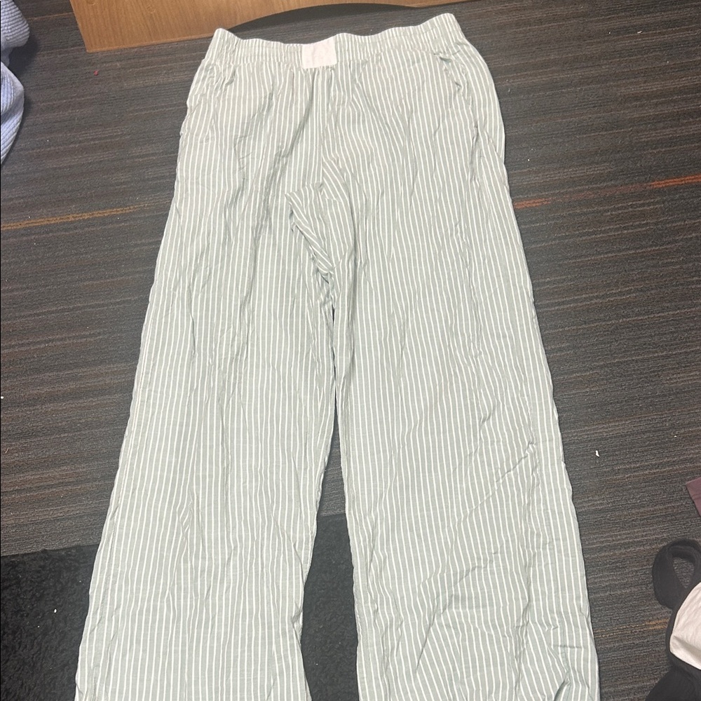 Pink Rose Green and White Striped Straight Leg Pants